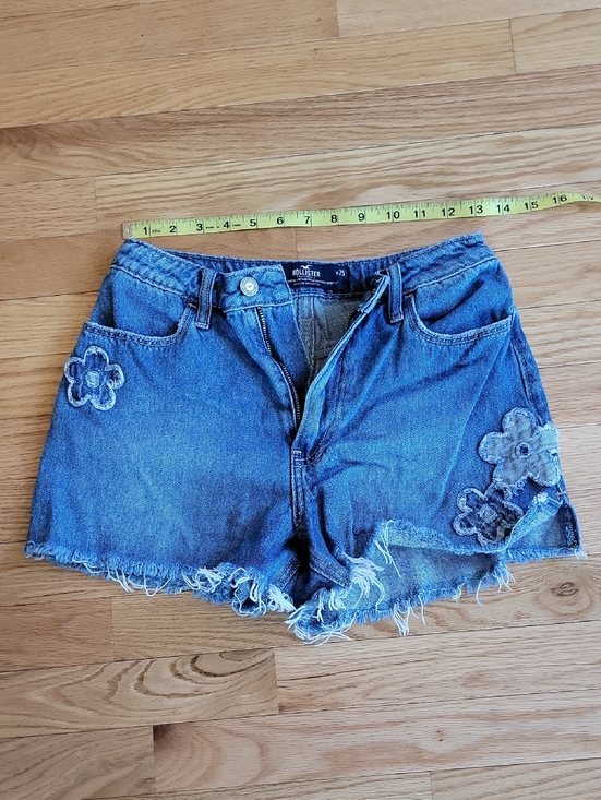 Hollister Pants - Hollister Blue Denim Floral Appliqué Cutoff Shorts